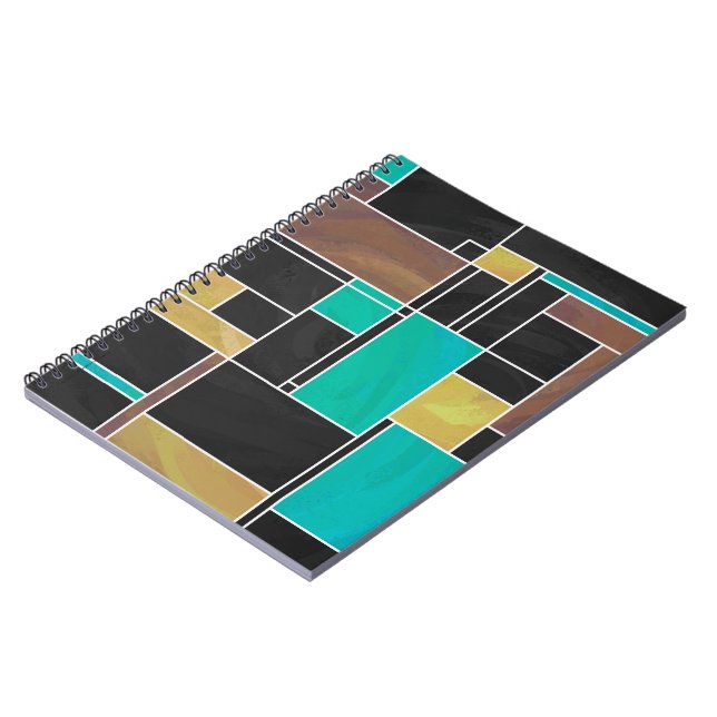 Mondrian Teal Brown Black Print Notebook (Left Side)