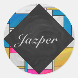 Mondrian Yellow Pink Blue Print Classic Round Sticker