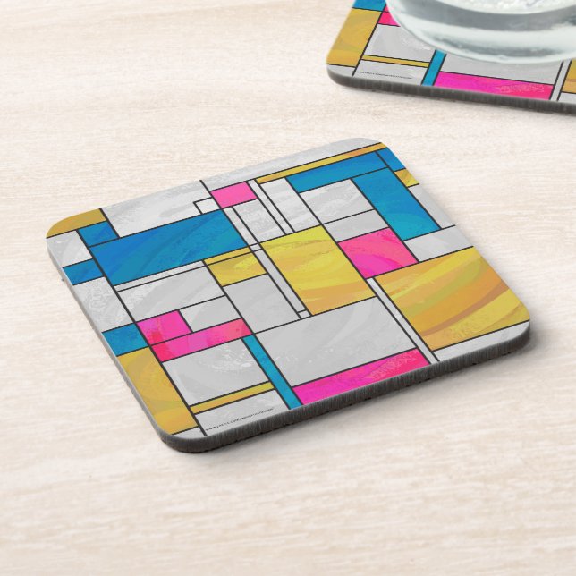 Mondrian Yellow Pink Blue Print Coaster (Left Side)