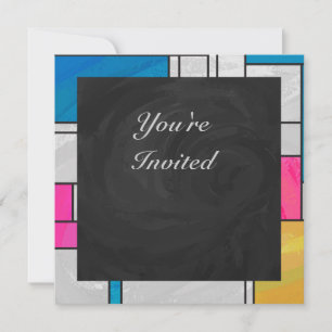 Mondrian Yellow Pink Blue Print Invitation