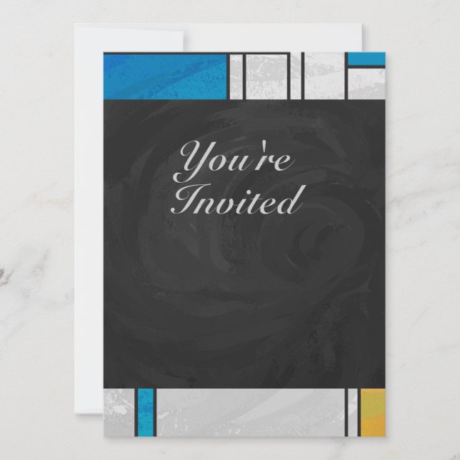 Mondrian Yellow Pink Blue Print Invitation (Front)