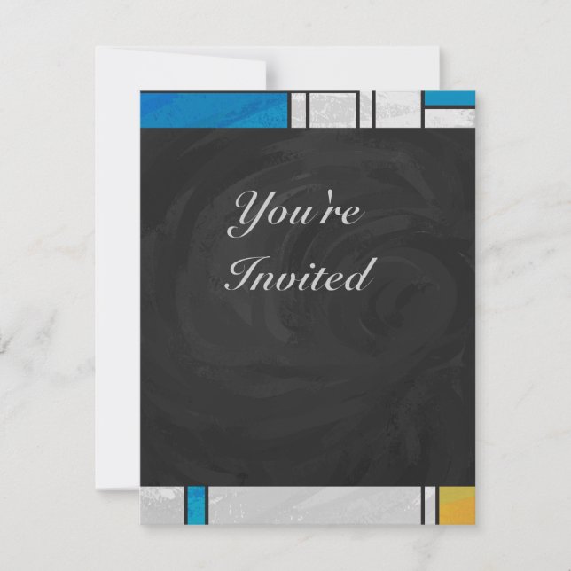 Mondrian Yellow Pink Blue Print Invitation (Front)