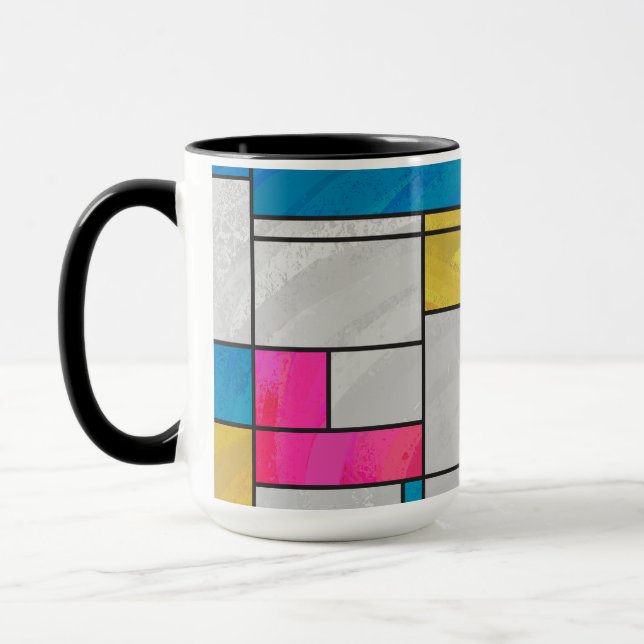 Mondrian Yellow Pink Blue Print Mug (Left)