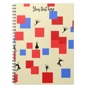 Mondrian's Dancing Cubes Blue Red Light Background Notebook