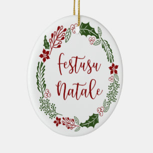 Monégasque Merry Christmas Wreath, Festusu Natale Ceramic Tree Decoration