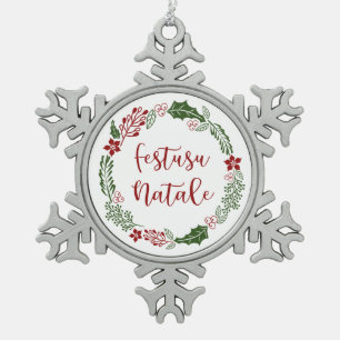 Monégasque Merry Christmas Wreath, Festusu Natale Snowflake Pewter Christmas Ornament