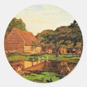 Monet - A Farmyard in Normandy, Classic Round Sticker