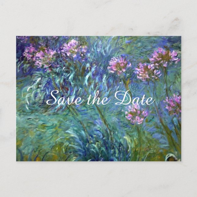 Monet Agapanthus Flowers Save the Date Wedding Announcement Postcard (Front)