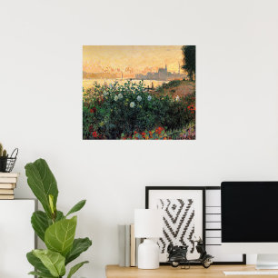 Monet - Argenteuil, Flowers by Riverbank Poster