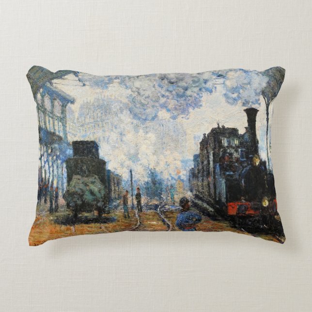Monet - Arrival of the Normandy Train, Decorative Cushion (Front)