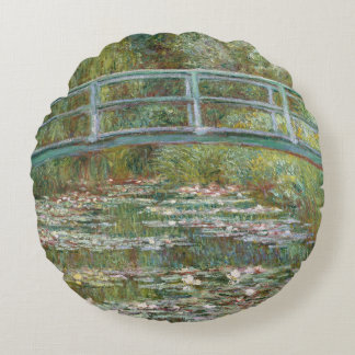 Monet Art Bridge over a Pond of Water Lilies Round Cushion