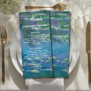 Monet Art Water Lilies Pond Green Floral Wedding Menu