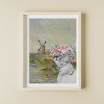 Monet Champ Tulipes and Fancy Cat Poster<br><div class="desc">Beautiful and artistic compilation features Claude Monet's CHAMP TULIPES EN HOLLANDE as background with portrait of gray cat with watercolor floral crown overlay.</div>