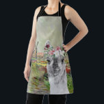 Monet Champ Tulipes and Fancy Llama Apron<br><div class="desc">Beautiful and artistic compilation features Claude Monet's CHAMP TULIPES EN HOLLANDE as background with portrait of adorable llama with watercolor floral crown overlay.</div>