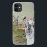 Monet Champ Tulipes and Fancy Llama Case-Mate iPhone Case<br><div class="desc">Beautiful and artistic compilation features Claude Monet's CHAMP TULIPES EN HOLLANDE as background with portrait of adorable llama with watercolor floral crown overlay.</div>