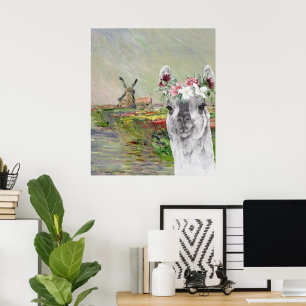 Monet Champ Tulipes and Fancy Llama Poster