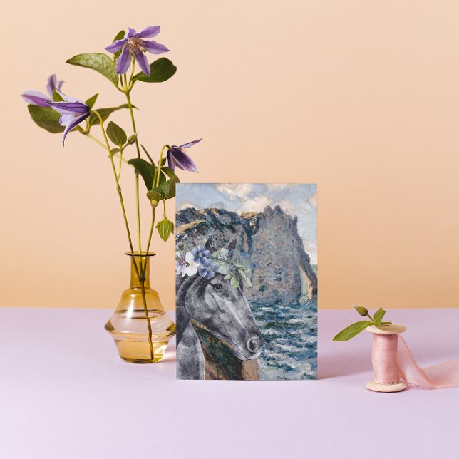 Monet Cliff of Aval & Black Horse Greeting Card (Creator Uploaded)