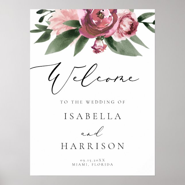 MONET | Dusty Rose Blush Floral Wedding Welcome Poster (Front)