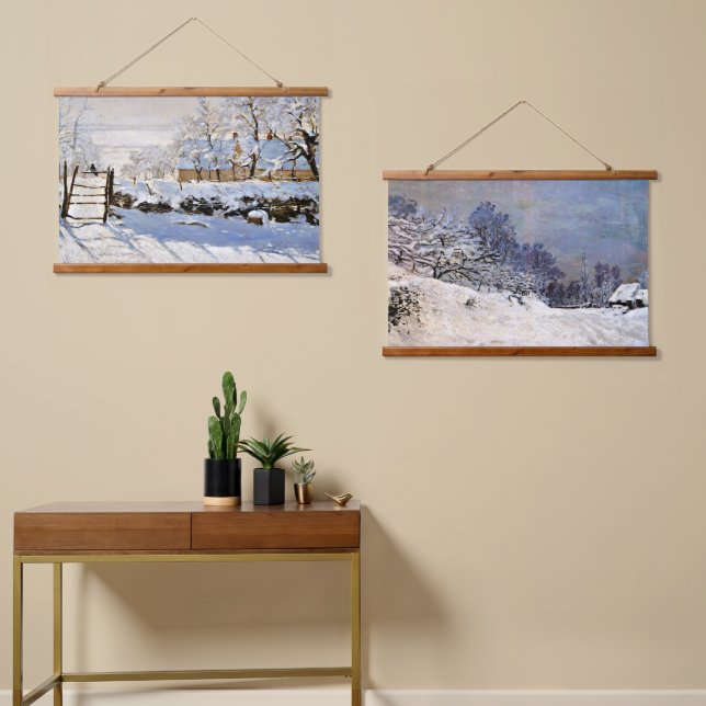 Monet famous winter landscape paintings hanging tapestry (Asymmetrical)