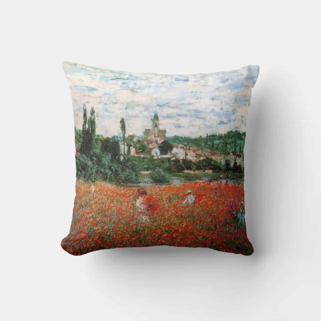 Monet Field of Red Poppies Throw Pillow (Front)