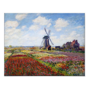 Monet Field of Tulips With Windmill Print