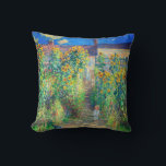 Monet Flower Garden Cushion<br><div class="desc">Pillow featuring Claude Monet’s oil painting The Artist's Garden at Vétheuil (1880). Sunflowers and other beautiful blue and red flowers line a garden path where children are taking a pleasant stroll. A great gift for fans of impressionism and French art.</div>