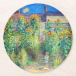 Monet Flower Garden Round Paper Coaster<br><div class="desc">Paper Coasters featuring Claude Monet’s oil painting The Artist's Garden at Vétheuil (1880). Sunflowers and other beautiful blue and red flowers line a garden path where children are taking a pleasant stroll. A great gift for fans of impressionism and French art.</div>