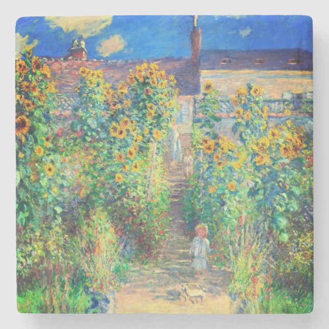 Monet Flower Garden Stone Coaster (Front)