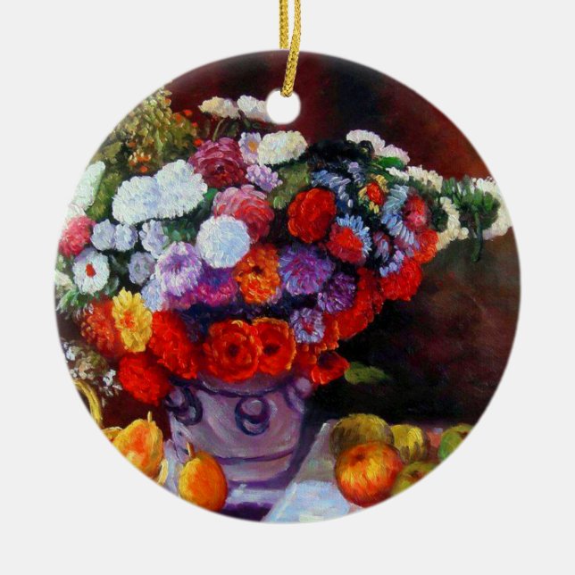 Monet Flowers and Fruit Ceramic Tree Decoration (Front)