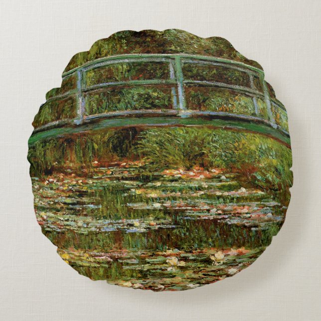 Monet French Japanese Bridge Giverney Round Cushion (Front)