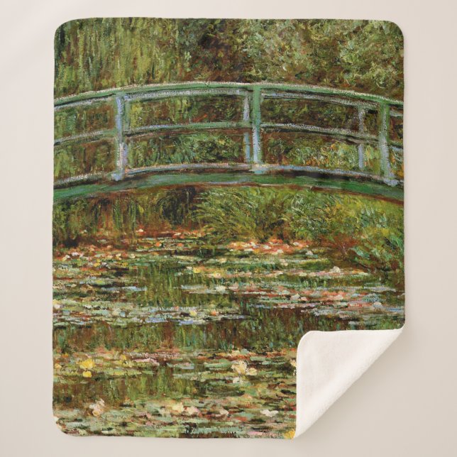 Monet French Japanese Bridge Giverney Sherpa Blanket (Front)