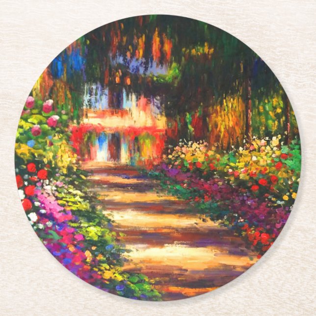 Monet Garden at Giverny Round Paper Coaster (Front)