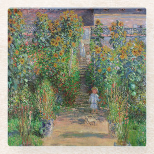 Monet Garden Vetheuil Impressionim Flower Painting Glass Coaster
