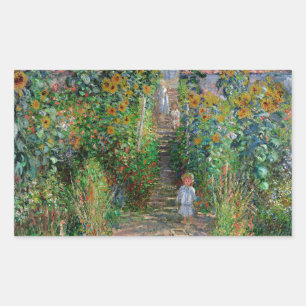 Monet Garden Vetheuil Impressionim Flower Painting Rectangular Sticker