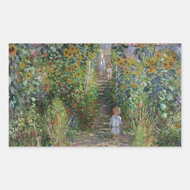 Monet Garden Vetheuil Impressionim Flower Painting Rectangular Sticker (Front)