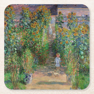 Monet Garden Vetheuil Impressionim Flower Painting Square Paper Coaster