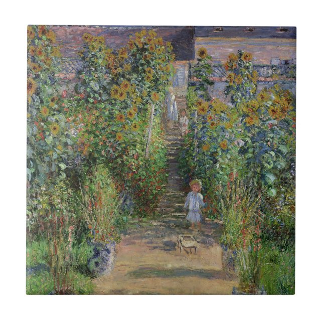 Monet Garden Vetheuil Impressionim Flower Painting Tile (Front)