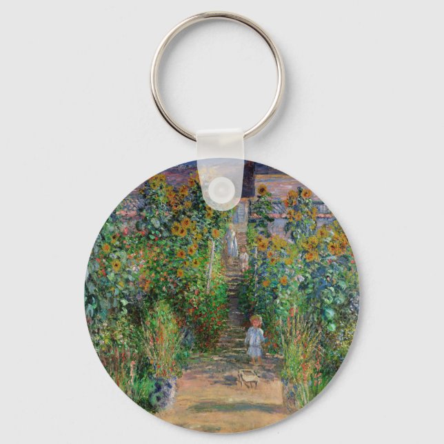Monet Garden Vetheuil Impressionim Painting Key Ring (Front)