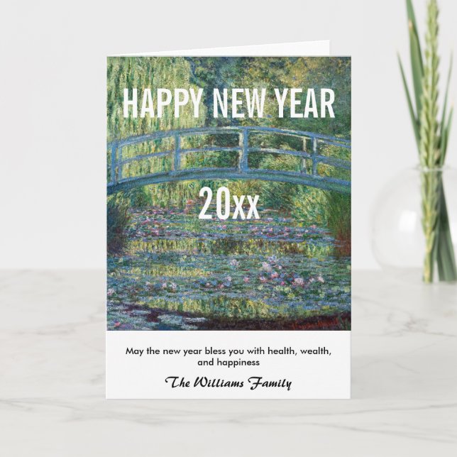 Monet - Happy New Year and Water Lily pond Holiday Card (Front)
