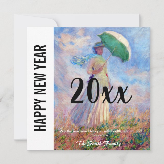 Monet - Happy New Year / Woman with a Parasol Holiday Card (Front)