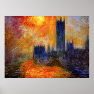 Monet House of Parliament and Sunset Poster
