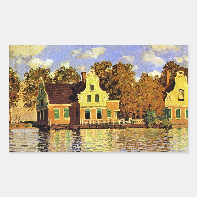 Monet - Houses on the Zaan River at Zaandam, Rectangular Sticker (Front)