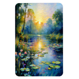 Monet-Inspired Lily Pond at Sunrise Impressionist  Magnet