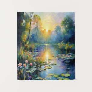 Monet-Inspired Lily Pond at Sunrise Impressionist  Tapestry