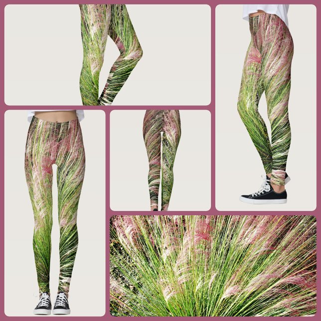 Monet inspired Pink and Green Muhly Grass Abstract Leggings (Creator Uploaded)