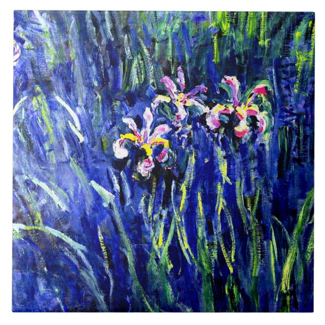 Monet - Irises, famous floral painting, Tile (Front)