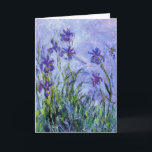 Monet Lilac Irises Greeting Card<br><div class="desc">Monet Lilac Irises greeting card. Oil painting on canvas from 1917. Monet painted irises throughout his career, this is one of his final iris paintings and certainly one of his most haunting. The work is heavily impressionistic and the dark purple irises almost seem to be floating in water above their...</div>