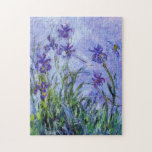 Monet Lilac Irises Puzzle<br><div class="desc">Monet Lilac Irises puzzle. Oil painting on canvas from 1917. Monet painted irises throughout his career, this is one of his final iris paintings and certainly one of his most haunting. The work is heavily impressionistic and the dark purple irises almost seem to be floating in water above their dark...</div>