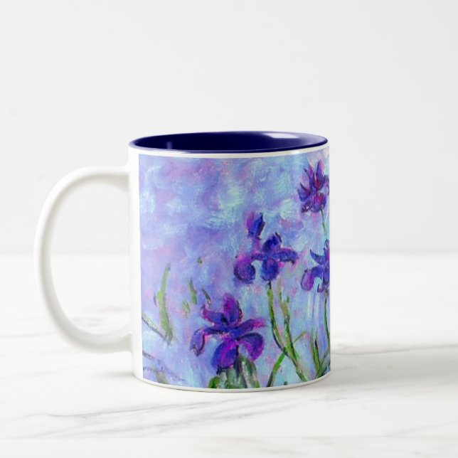 Monet Lilac Irises Two-Tone Coffee Mug (Left)