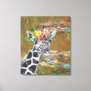 Monet Lily Pond and Giraffe Compilation Canvas Print